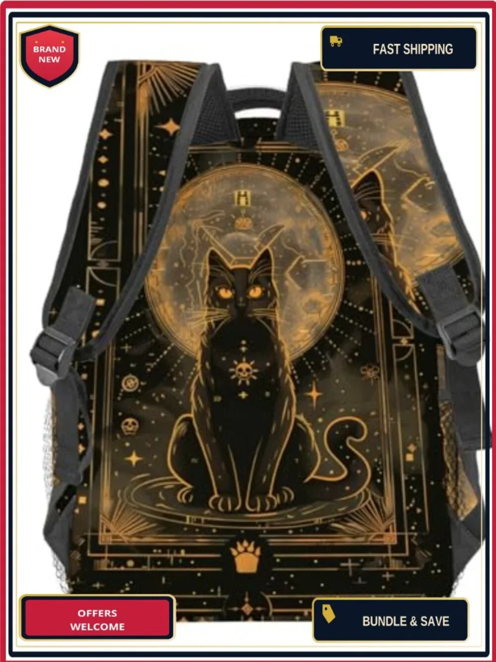 Gothic Cat Backpack Polyester Laptop Bag Daypack for Teens School Hiking